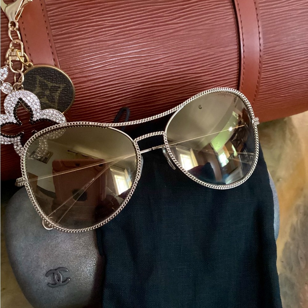 🔥🔥 RARE CHANEL VNTG CHAMPAGNE GOLD  METAL ROPE AVIATOR STYLE SUNGLASSES - Picture 6 of 16